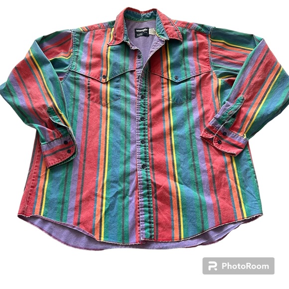 VTG Wrangler Men’s 18-36 Brushpopper 90s Striped Western Cowboy Rodeo Shirt. XXL - Picture 11 of 11